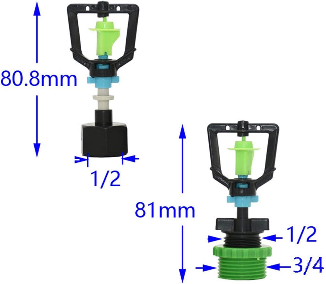 Utility Hose Butt Household Hose Adapter Garden Watering, Rotating Sprinkler, Female Thread 1/2 3/4 Male, 360 Degree Plant and Flower Irrigation 50Pcs/1I2 3I4 Male