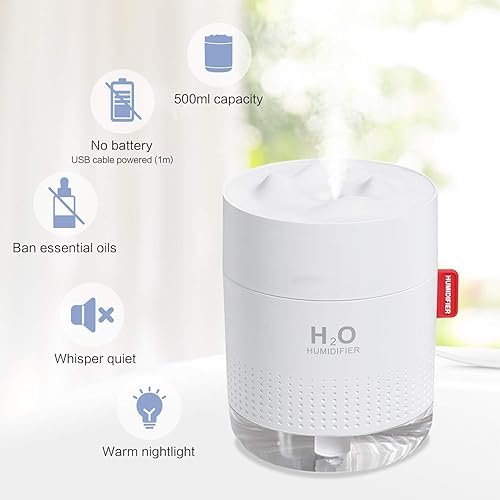 Miniatura 4 de Humidificadores de 16.9 fl oz, humidificadores de niebla fría Snow Mountain, 2 modos de pulverización, humidificador de aire para dormitorio, con