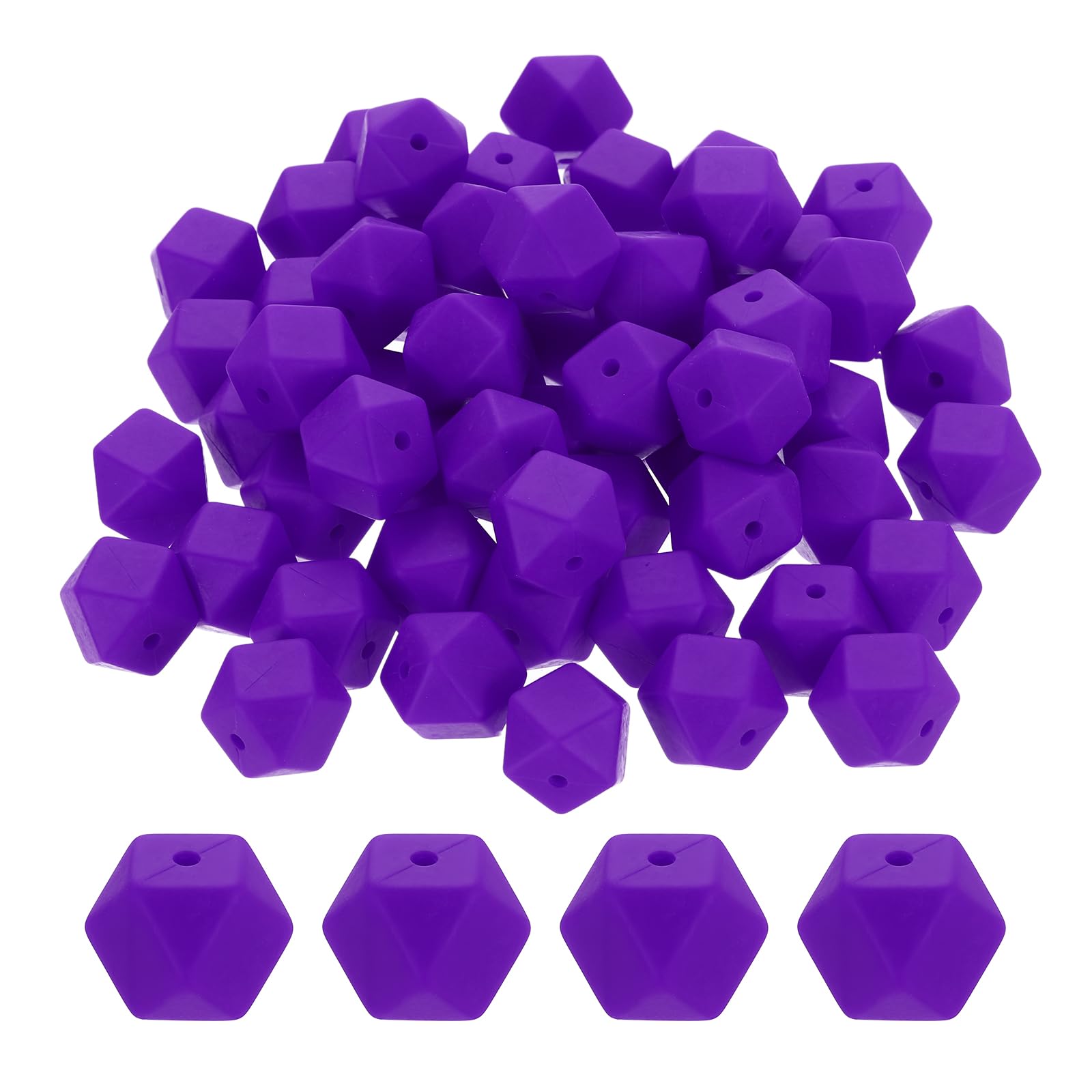 Perles focales hexagonales en caoutchouc violet foncé 14mm pour bijoux et stylos DIY