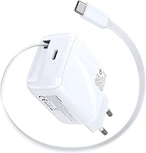 USB C Charger 30W, Fast Charger with Retractable Cable, GAN Charging Connector, Dual Port USB-C PD 3.0 Power Adapter for iPhone 17/16/15 Pro MAX, iPad Pro/Air, Galaxy S25/S24, White