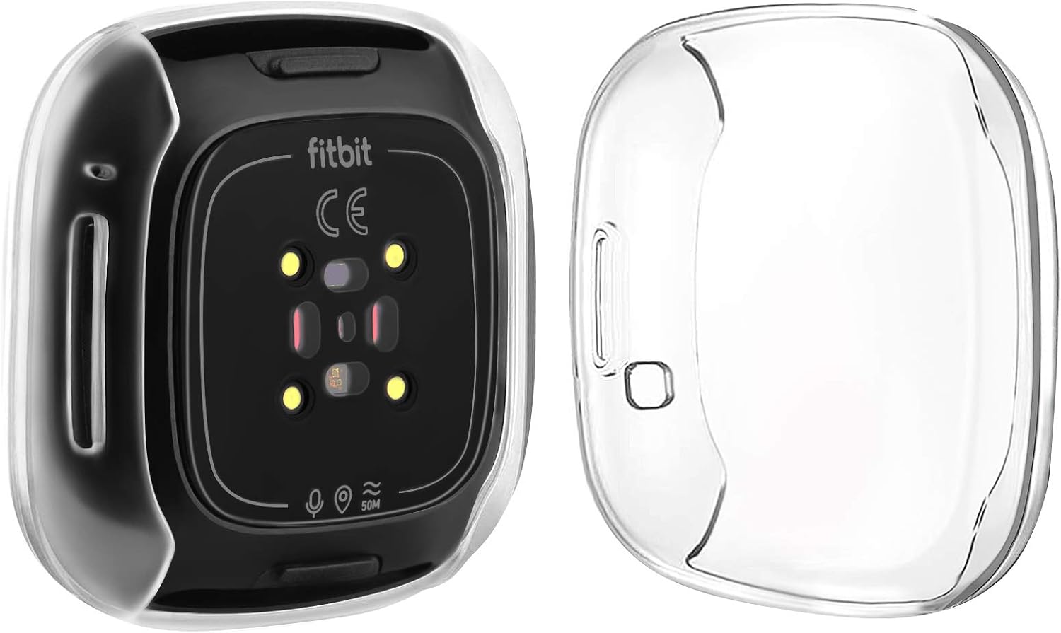 [4 Pack] Mugust Screen Protector Compatible with Fitbit Versa 3 Case and Fitbit Sense Case, TPU Plated Full Around Protective Case Cover for Fitbit Versa 3 Smartwatch (Black, Silver, RoseGold, Clear)