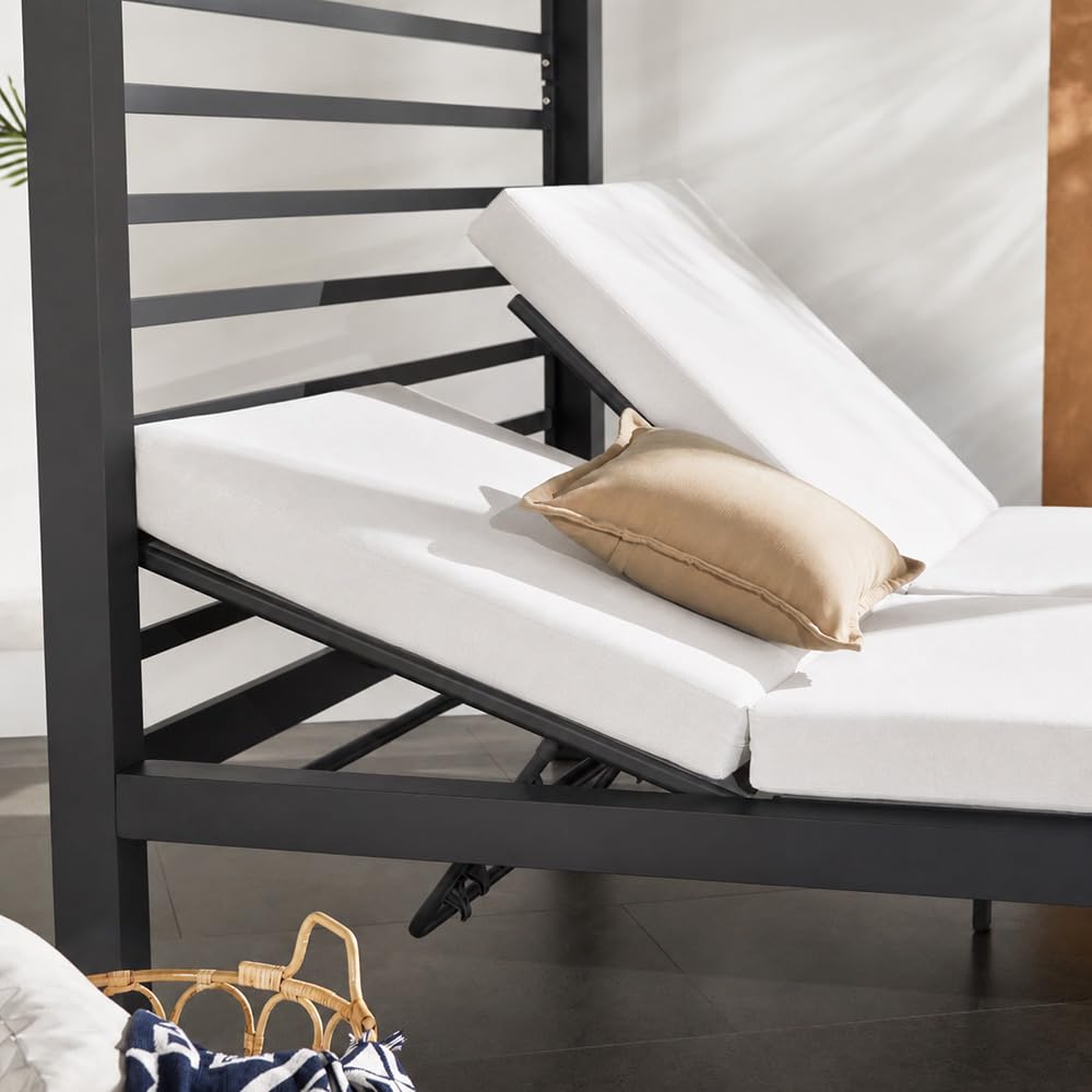Lit de Jardin MATALA Gris 208x188 cm Dossier Inclinable et Toit