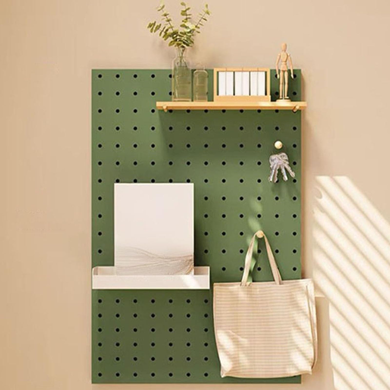 Pannello Portautensili in Legno, Organizer da Parete, Pannelli Decorativi Fai da Te per Cucina, Ufficio, Camera da Letto, Soggiorno, Kit Combinato di Pannelli Forati(Green)