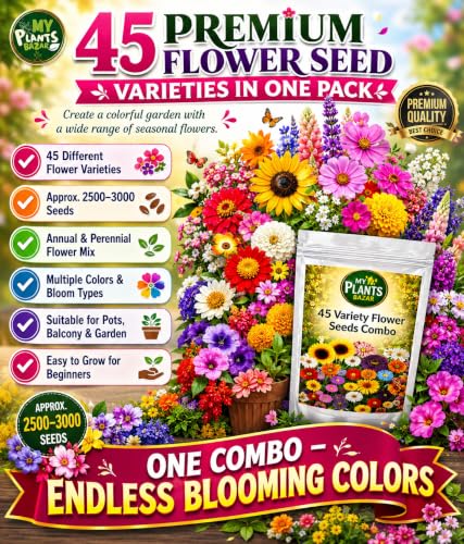 Image of All Season Flower Seeds Combo Pack for Home Garden - 45 Varieties, 2700+ Seeds for Balcony, Terrace & Outdoor Gardening | High Germination Mixed Flower Seeds Kit for All Seasons