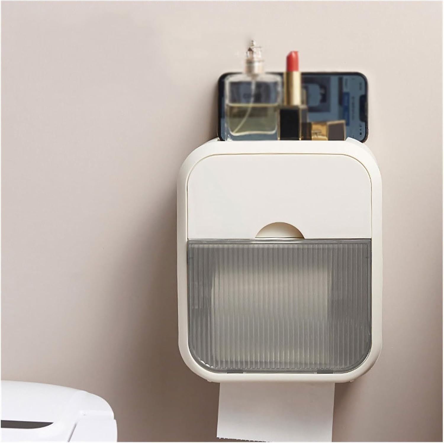 Square Drawer Toilet Paper Hanging Storage Box Punch-Free Wall-Mounted Paper Roll Storage Rack