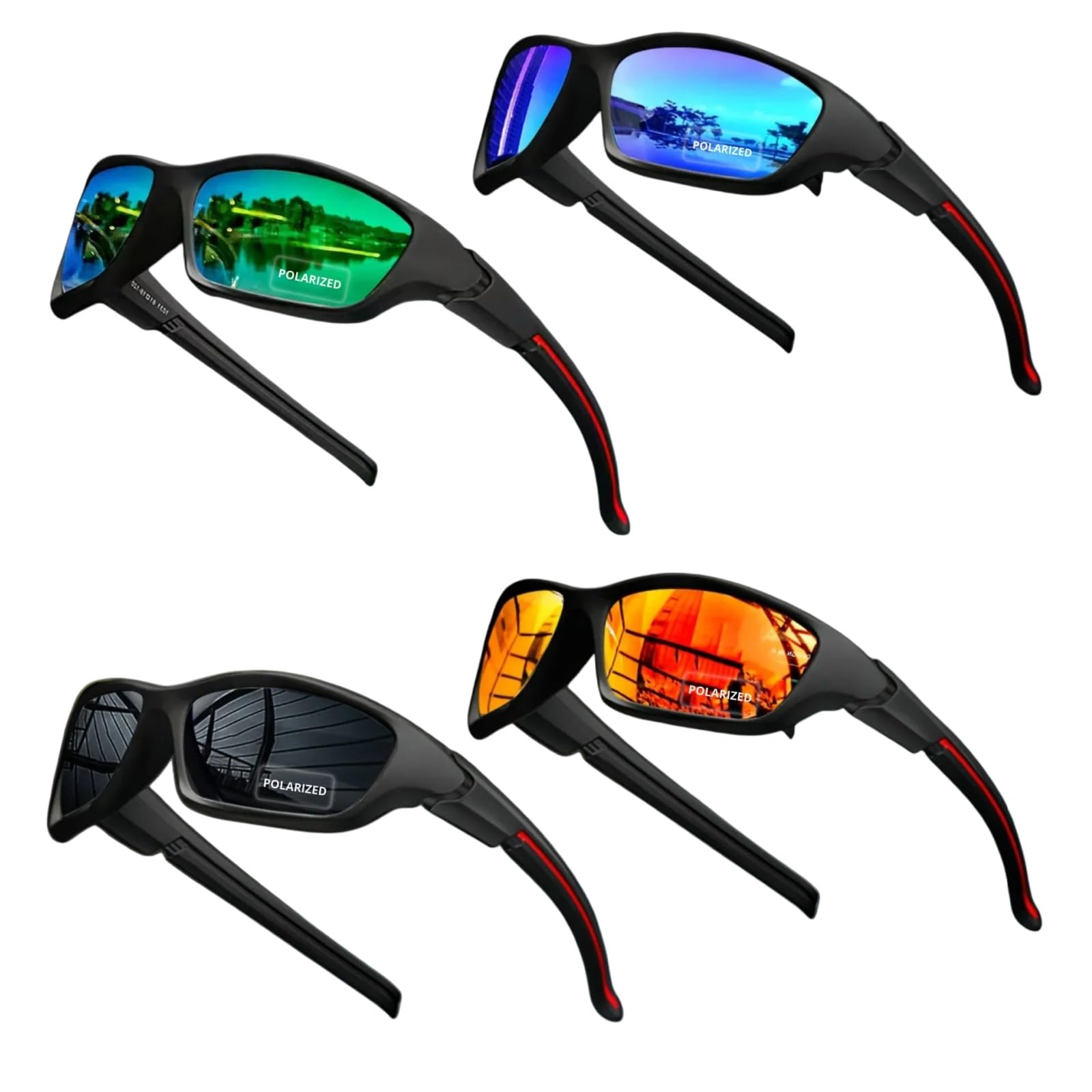 bergxperten Clara Moretti | 4 pares Gafas de sol polarizadas, UV400 unisex ligeras con lentes antirreflejos, montura de policarbonato para conducir viaje playa paseo deporte exterior hombre mujer