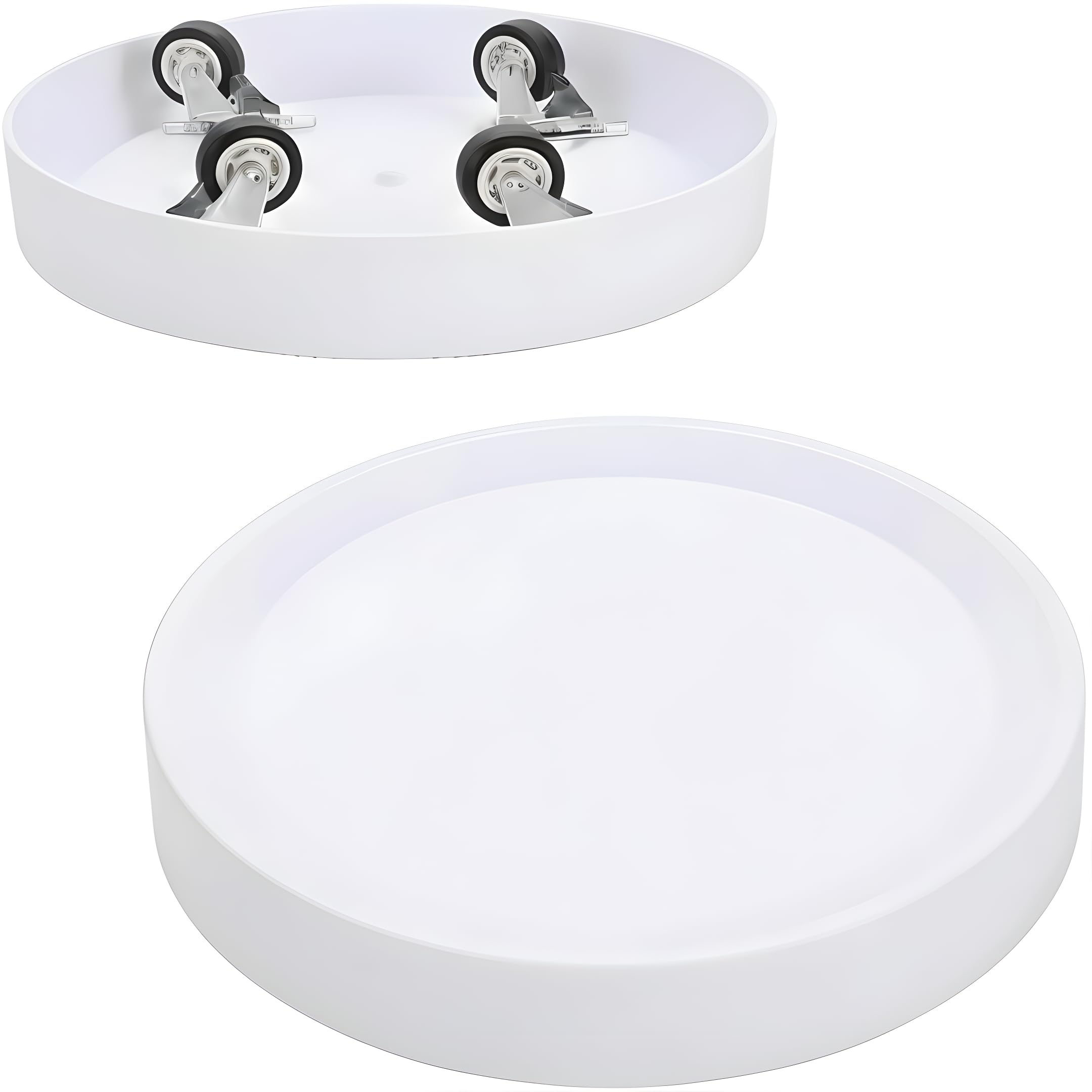 KangTeer Plant Caddy with Hidden Wheels, 2Pack Round Flower Pot Roilling Stand 24.5cm, Mobile Plant Trolley with Casters, Rolling Plant Dolly for Indoor, White