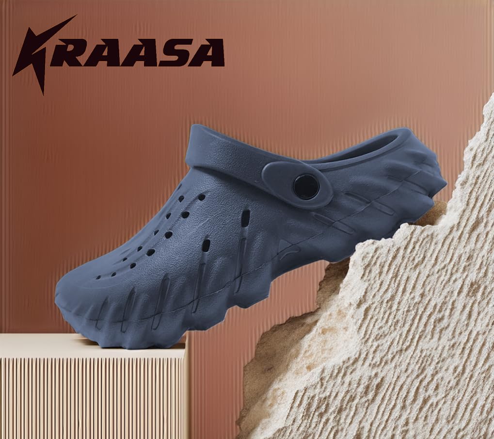 Kraasa Extra Soft Men’s Classic Casual Sports Clogs/Sandals with Adjustable Back Strap for Adult | Comfortable & Lightweight| Stylish & Anti-Skid| Waterproof & Everyday Use Mules for Gents/Boys