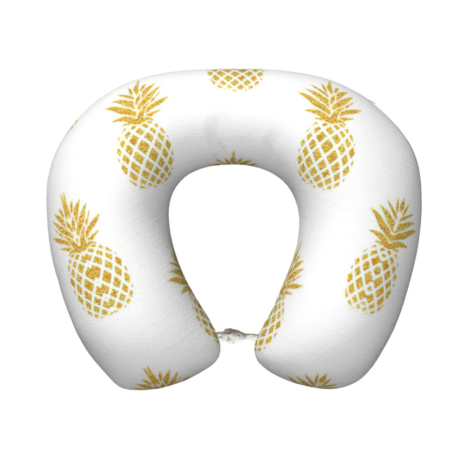 yagDAA Gold Pineapple Background Print U-Shape Travel Neck Pillows Memory Foam Neck Pillow For Airplane Car Office Sleeping Rest