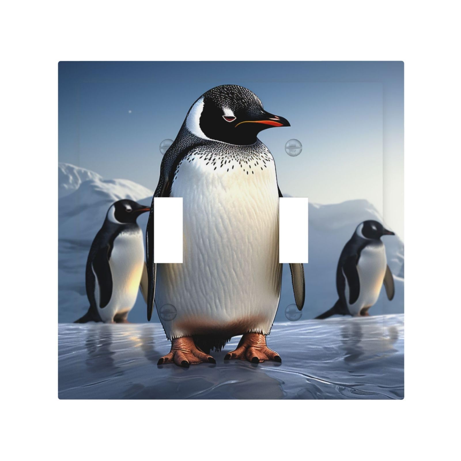 2-Gang Decorator Wall Plate Penguin Light Switch Cover Double Toggle Receptacle Wall Plate Mid Size 4.9" x 5" Wallplate Unbreakable Polycarbonate Outlet Faceplates Covers