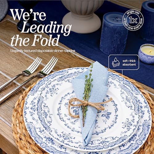 Disposable Cloth-Like Paper Napkins, 200 Pack 12" x 17" Linen-Feel Blue Denim Dinner Napkins For Wedding, Party, Kitchen Or Bathroom, Made In USA by NAPEREE - Used condition - Image 6