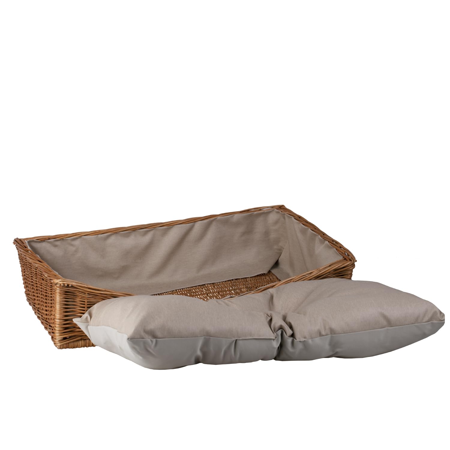 Panier en Osier pour Chien rectangulaire Naturel Beige avec Coussin