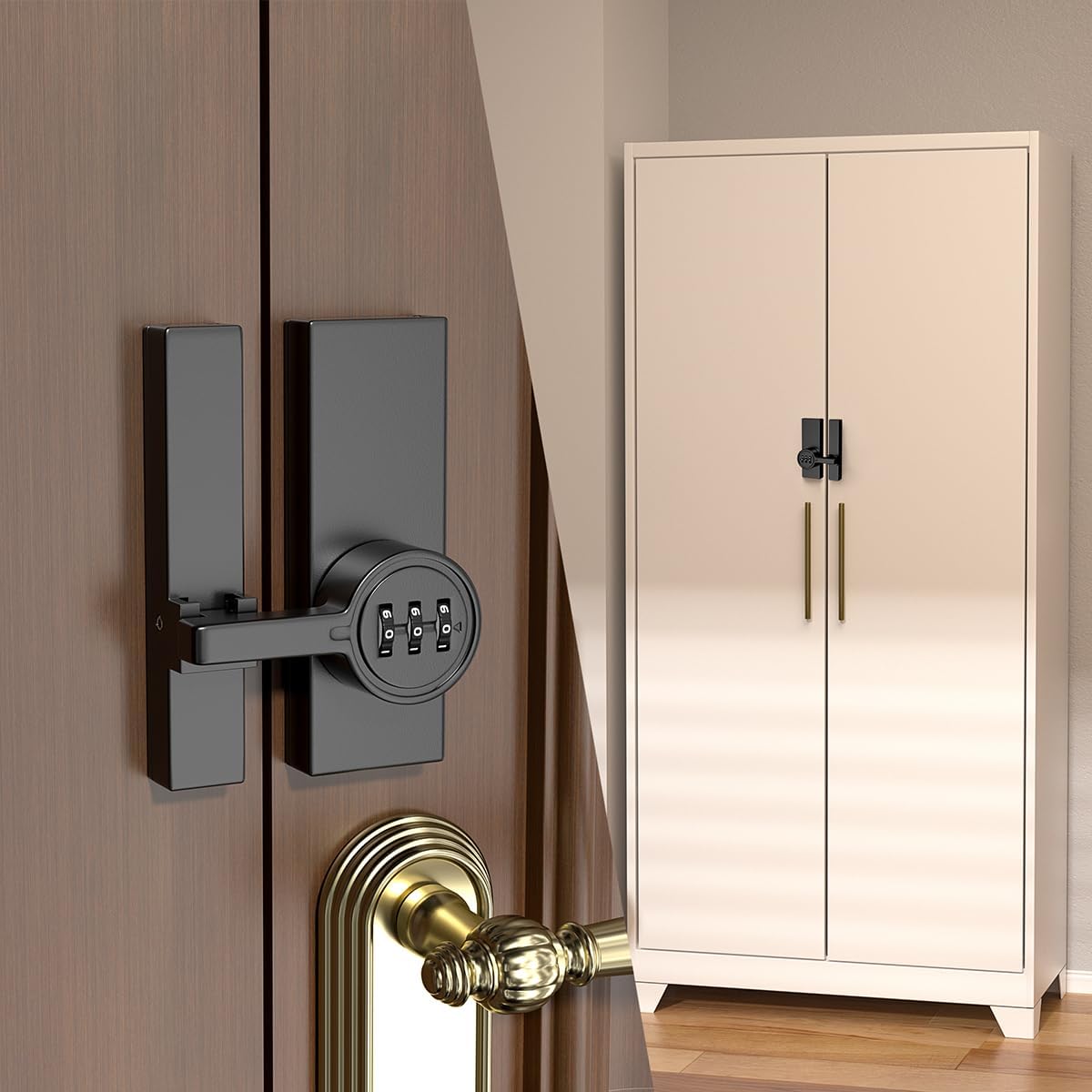 Black 180 Degree Barn Door Lock,Mechanical Password Lock,3 Digit Password Keyless,Flip Latch with Combination,Protect Privacy,for Bedrooms,garages,Cabinets,Windows,Garden,and Bathroom