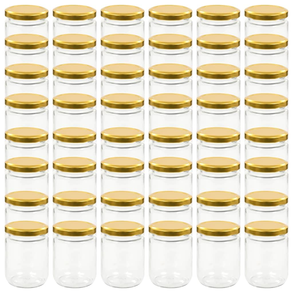 48 Stück Marmeladengläser 230 ml mit Golddeckel, transparente Glasbehälter mit weitem Mund für Chutney, Marmeladen, Essiggurken, Saucen und Konfitüren