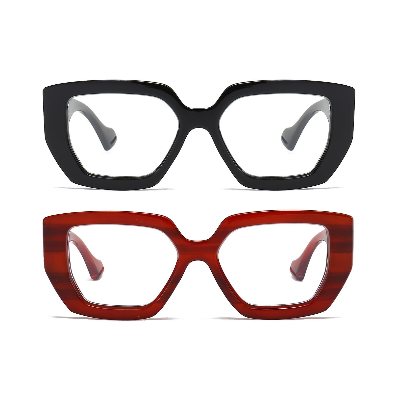 LJCZKA 2 Pair of Oversized Square Blue Light Glasses Womens Mens Thick Frame Computer Glasses Anti Eye-Fatigue for Reading Texting & Gaming - Image 2