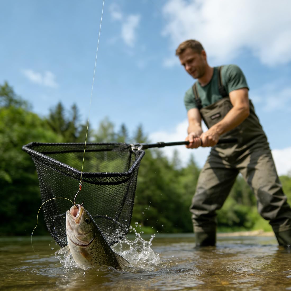 CEWROM Guadino da pesca con manico antiscivolo, guadino pieghevole, telescopico, per kayak, salmon, catfish, basso, facile da catturare e liberare