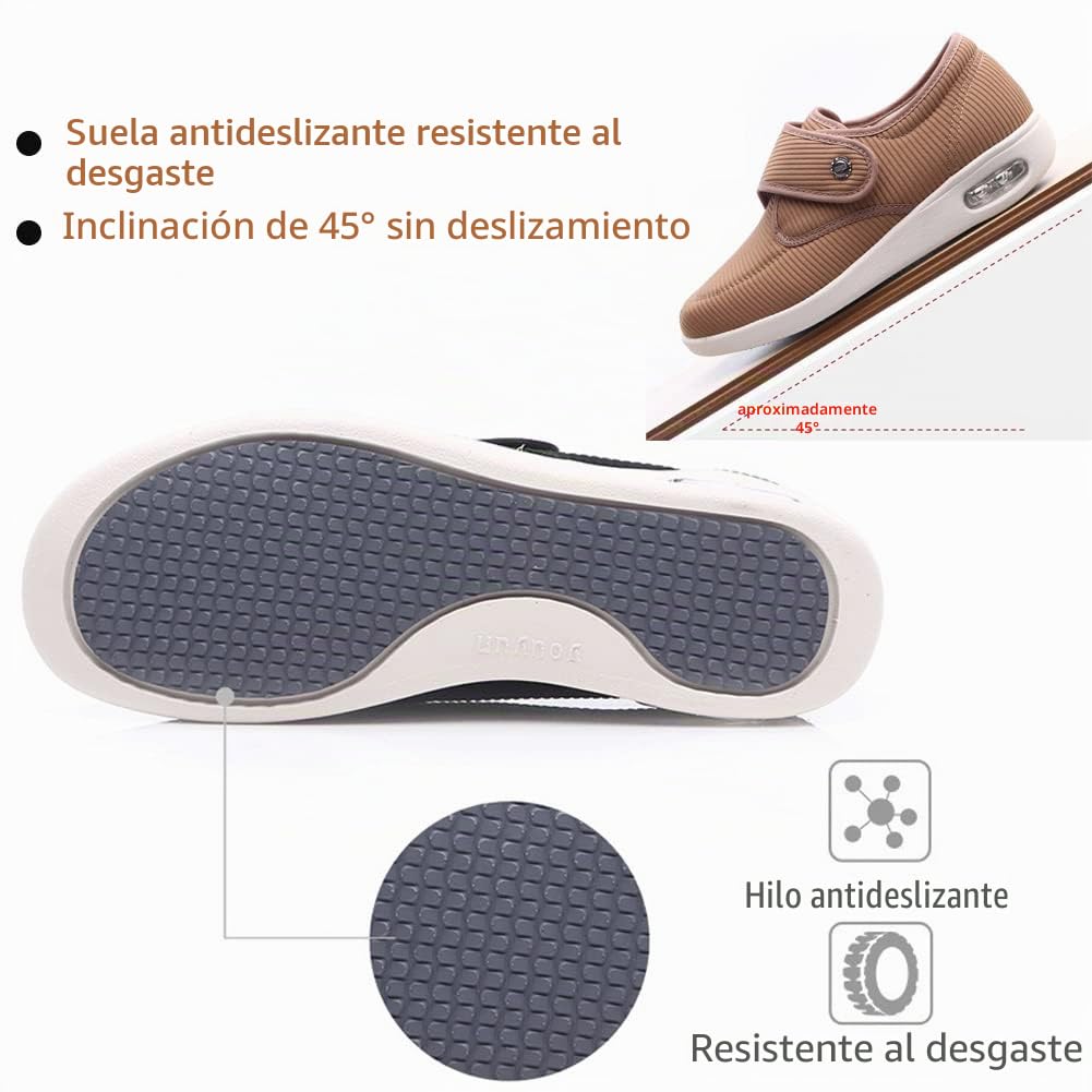 Zapatos para Diabéticos Mujer Ajustable Edema Zapatos para Hinchados Antideslizantes Transpirable Zapatos para Caminar con Artritis Zapatillas de Fascitis Plantar,Negro,39 EU