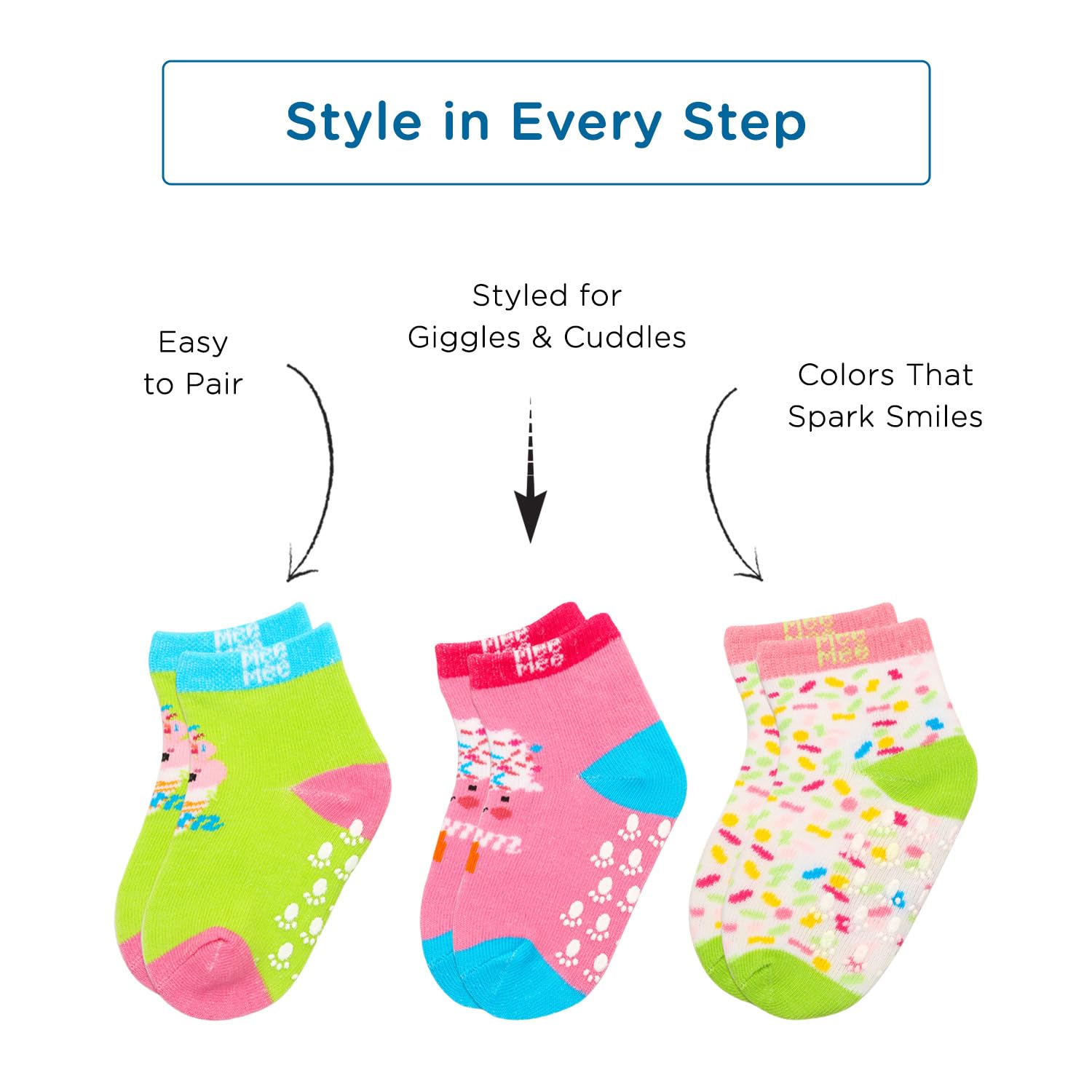 Mee Mee Anti-Skid Non-Slip Socks | Pack of 6 Assorted Prints | Soft Cotton Infant & Toddler Socks with Stretchable Cuffs, Breathable & Hypoallergenic Fabric | Fade-Resistant for Boys & Girls 1