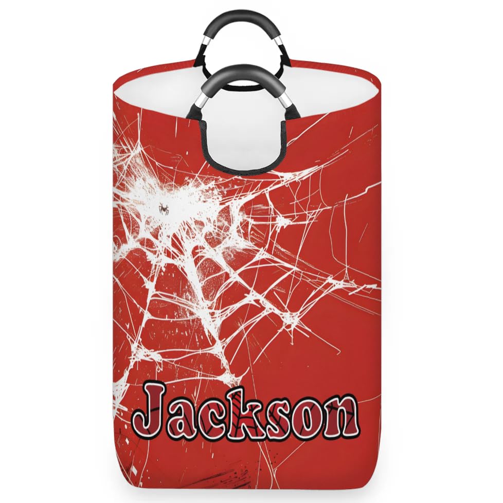 Red Spider Web Personalized Laundry Basket with Handles, Custom Laundry Hamper with Name for Bathroom, Dirty Clothes Storage Basket Gifts for Men Women Boys Girls (Option 1)