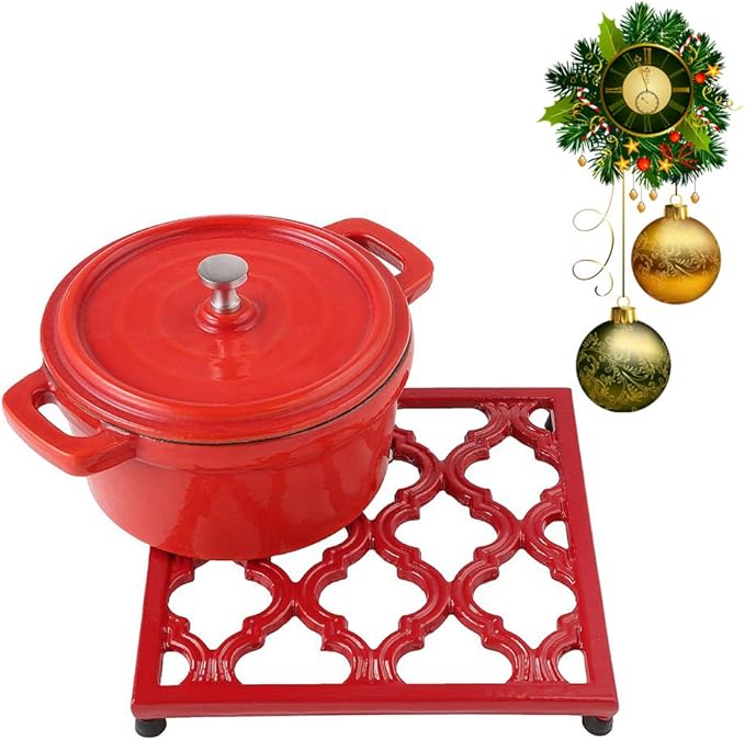 Square Cast Iron Trivet Red Metal Trivets for Kitchen