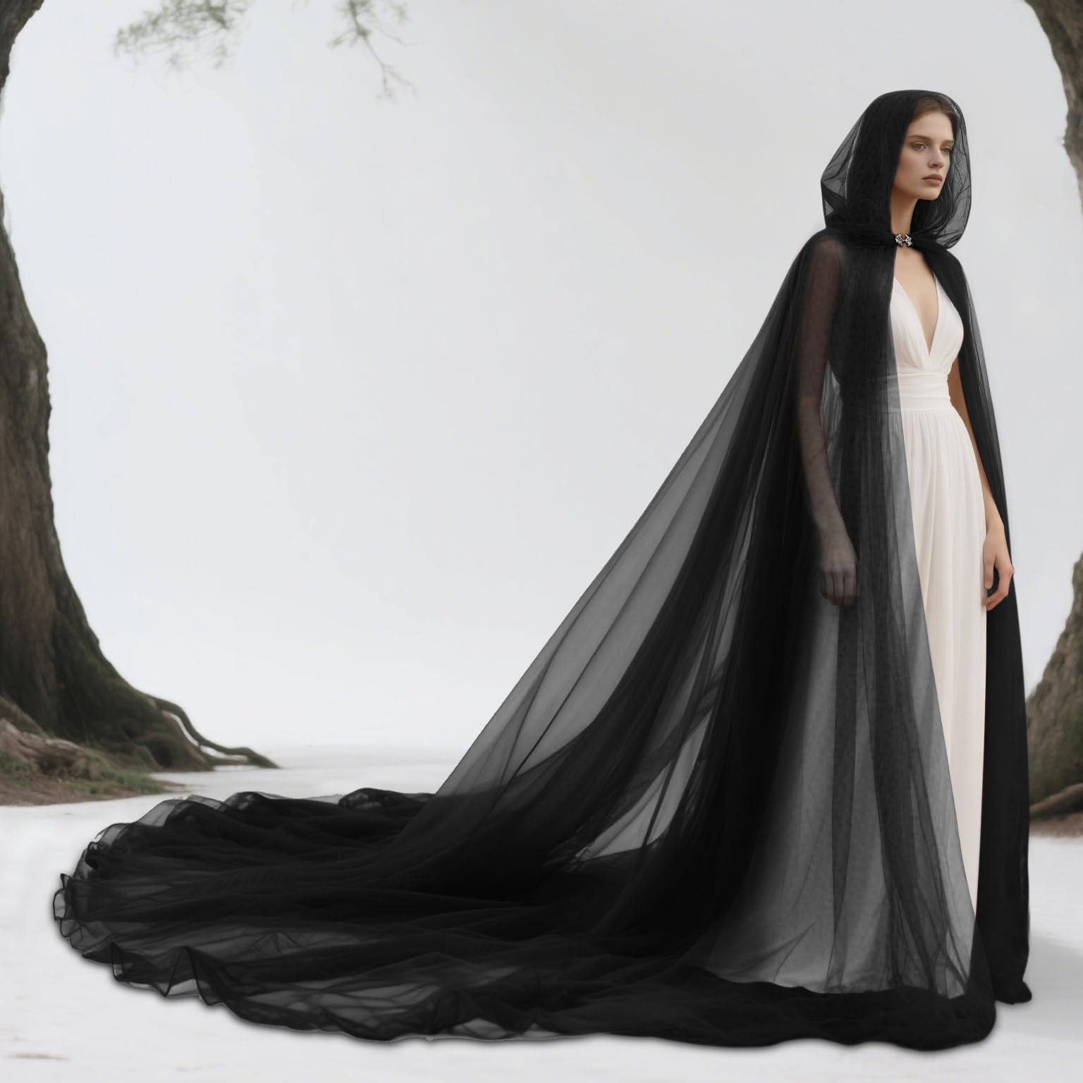 keland Capa de tul con capucha para Halloween y bodas, color negro
