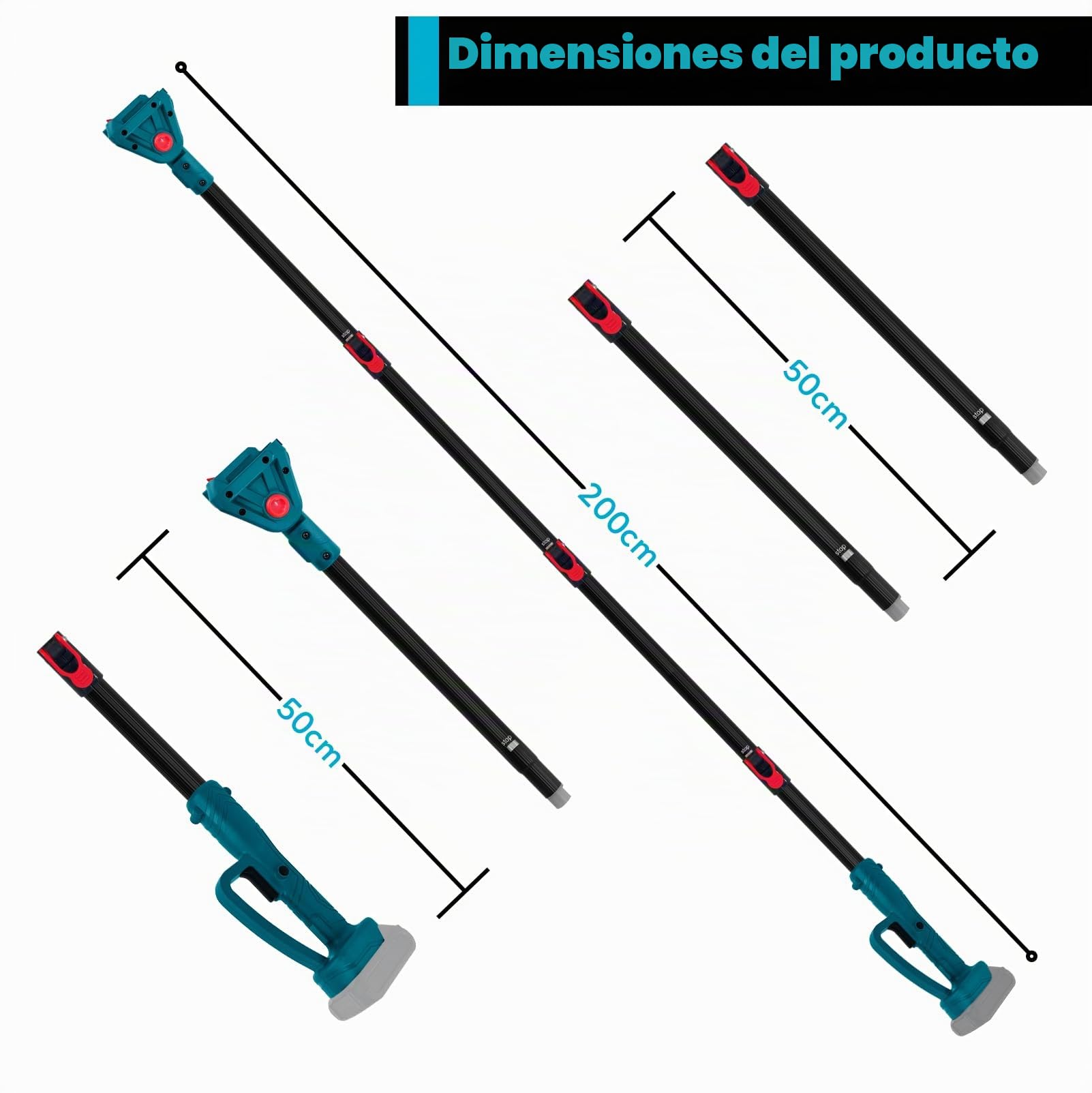 Barra telescópica para podadoras y sierras eléctricas | tijeras podar telescópicas, 4 piezas de extensión de jardín de 2m, accesorio de corte alto ajustable, compatible con Makita