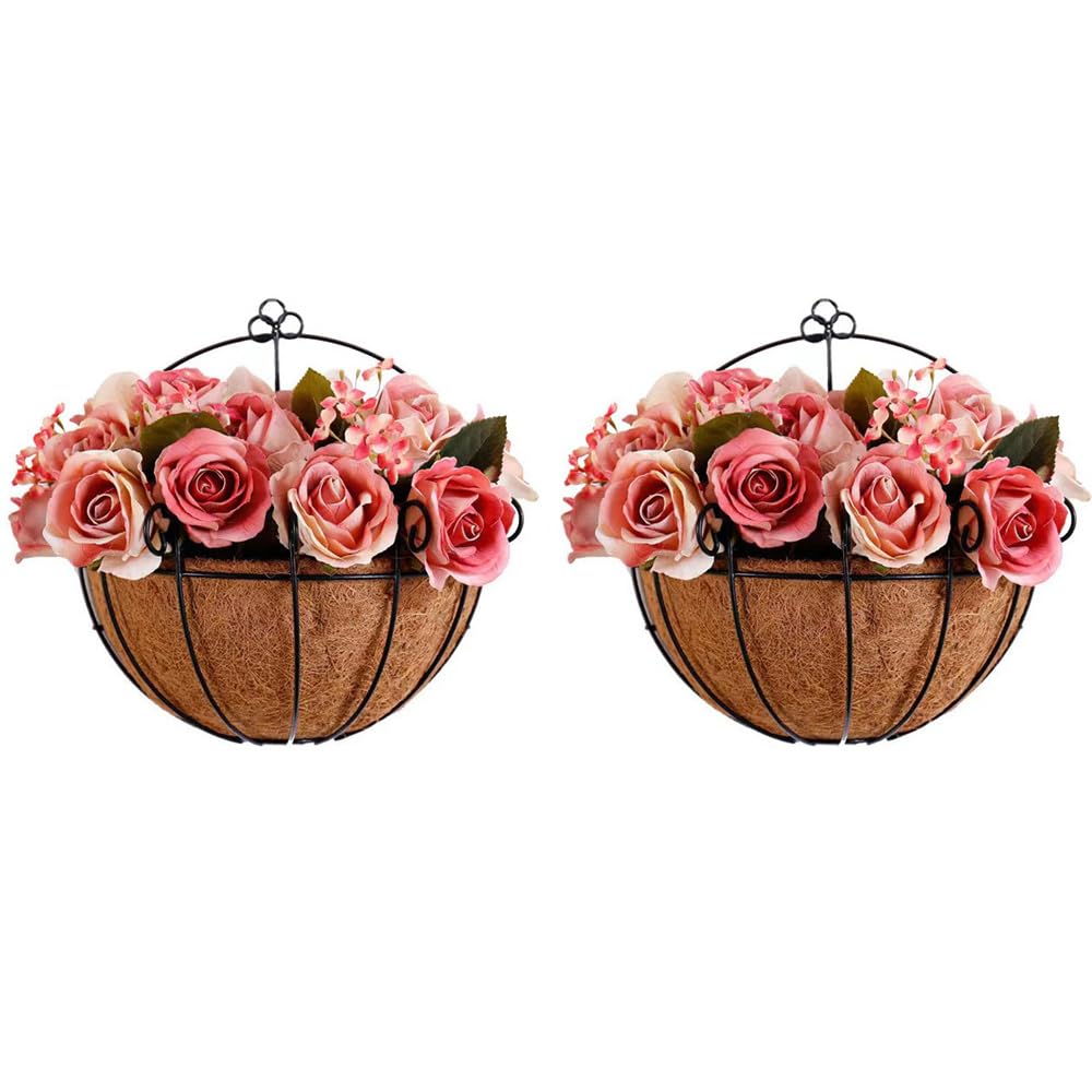 GQMMHFX 2 Pack Wall Mounted Flower Basket With Coco Line Flower Pots For Planters For Indoor Outdoor Garden Porch & Patio (2)