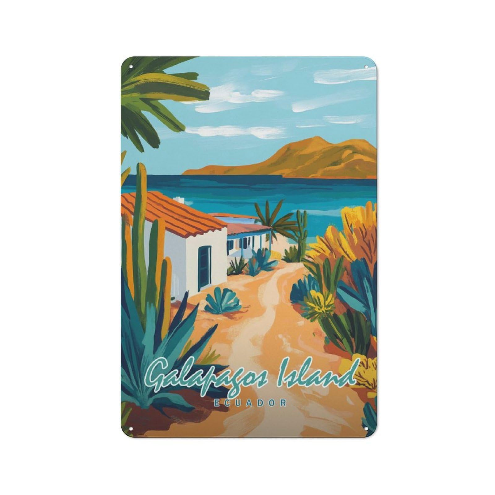 Junmoney Style-6 Galapagos Island Travel Rustic Metal Sign 30X20cm For Garden Room Or Summerhouse, For Themed Interiors In Garden Rooms And Summerhouses