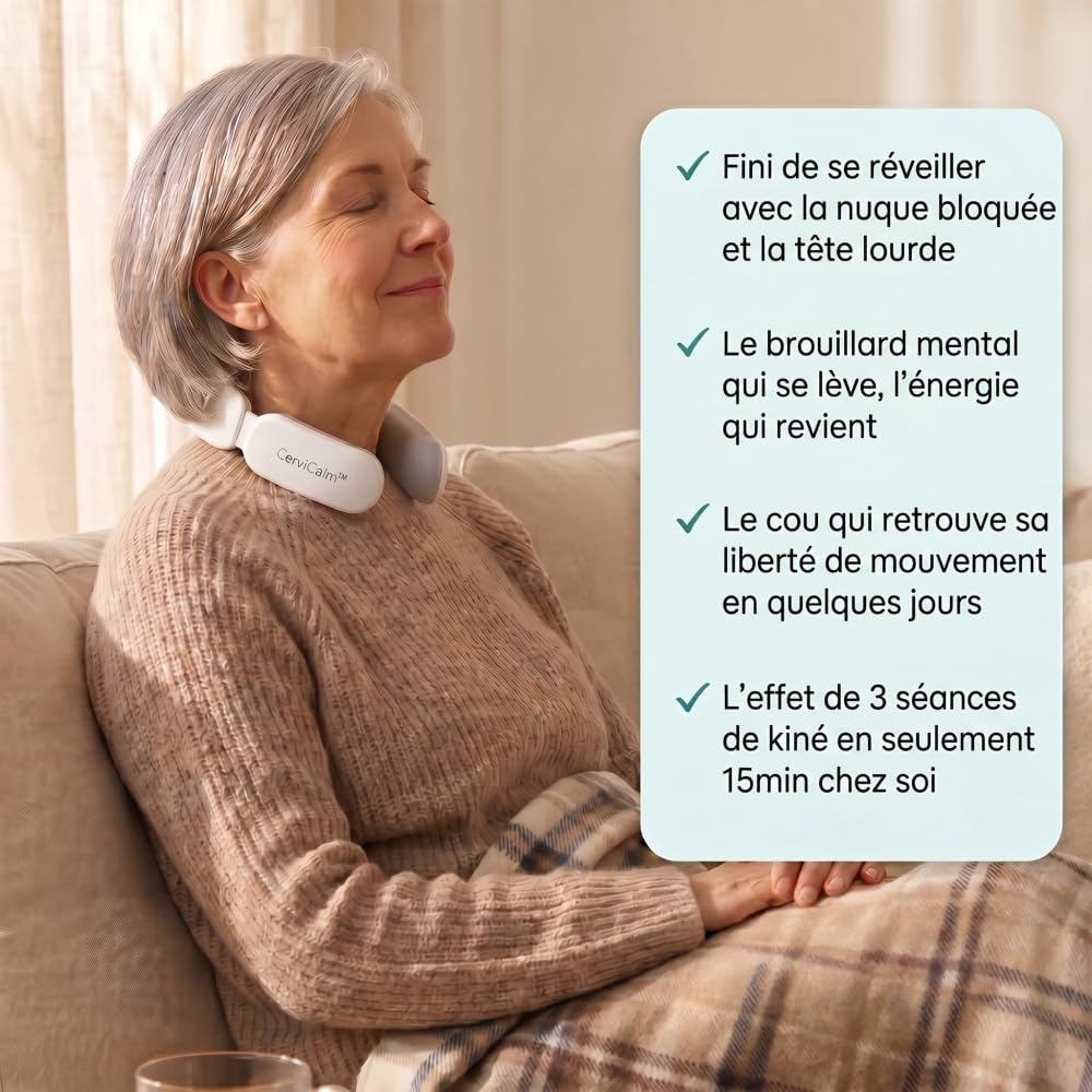 Kalivea CerviCalm Masseur Cervical Électrique Portable Multifonction - 6 Modes, 16 Niveaux, Thérapie Thermique, Recharge USB, Soulage Douleurs Cou & Épaule