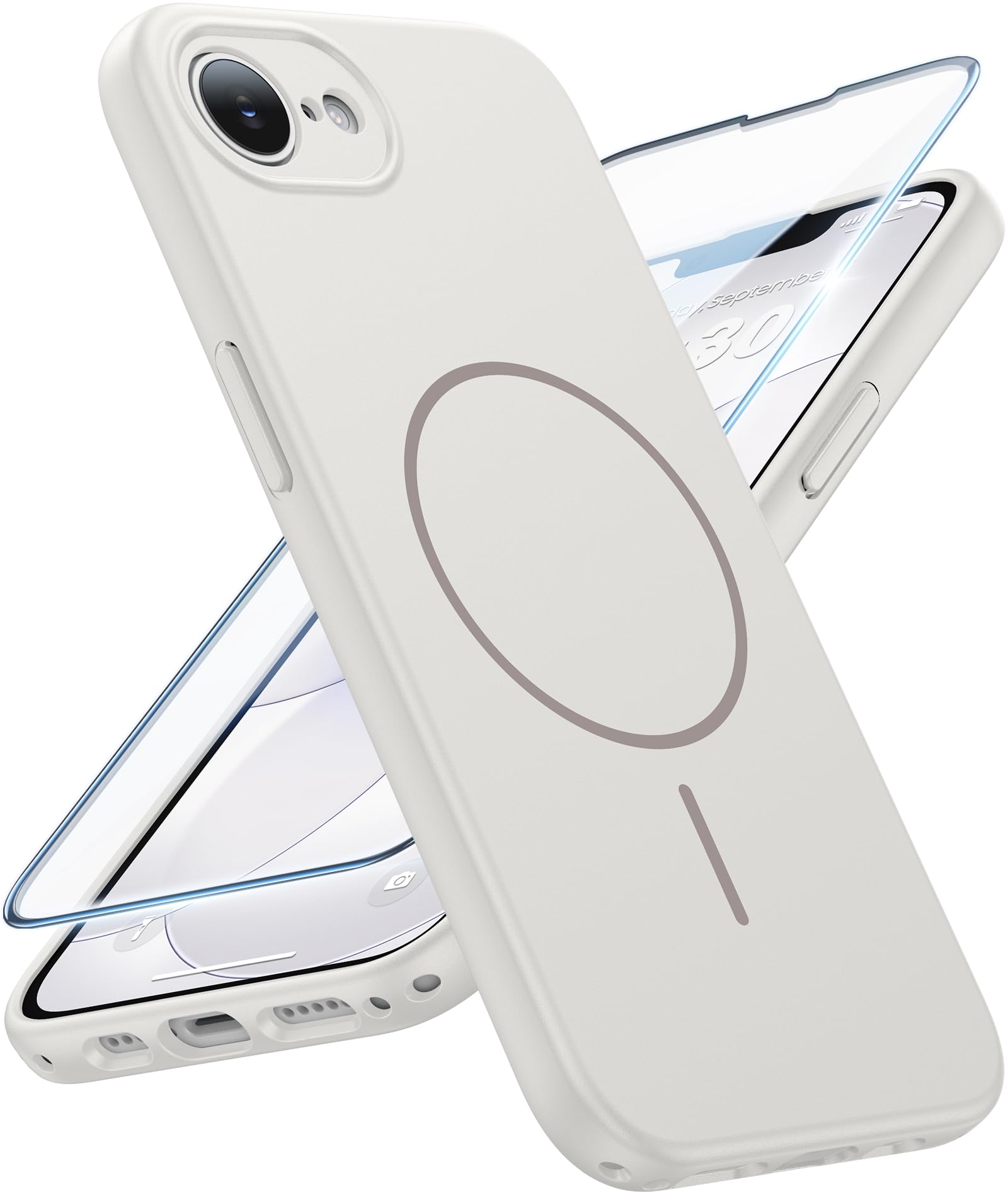 FNTCASE for iPhone 17E/16E Case Matte White: Compatible with MagSafe | With Screen Protector, Translucent Magnetic Full Camera Protection, 14FT Military Grade Drop Tested, Matte Shockproof Cover