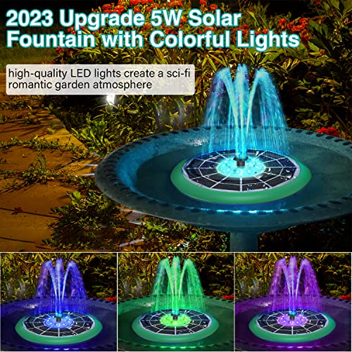 Szmp Solar Fountain 5W Bird Bath Fountains 2023 Upgraded Ufo Lights, Solar Powered Fountain Pump With 7 Nozzle & 4 Fixer, 4000 Battery, Solar Fountain Pump For Bird Bath, Garden, Patio, Pond, Outdoor #TOP1