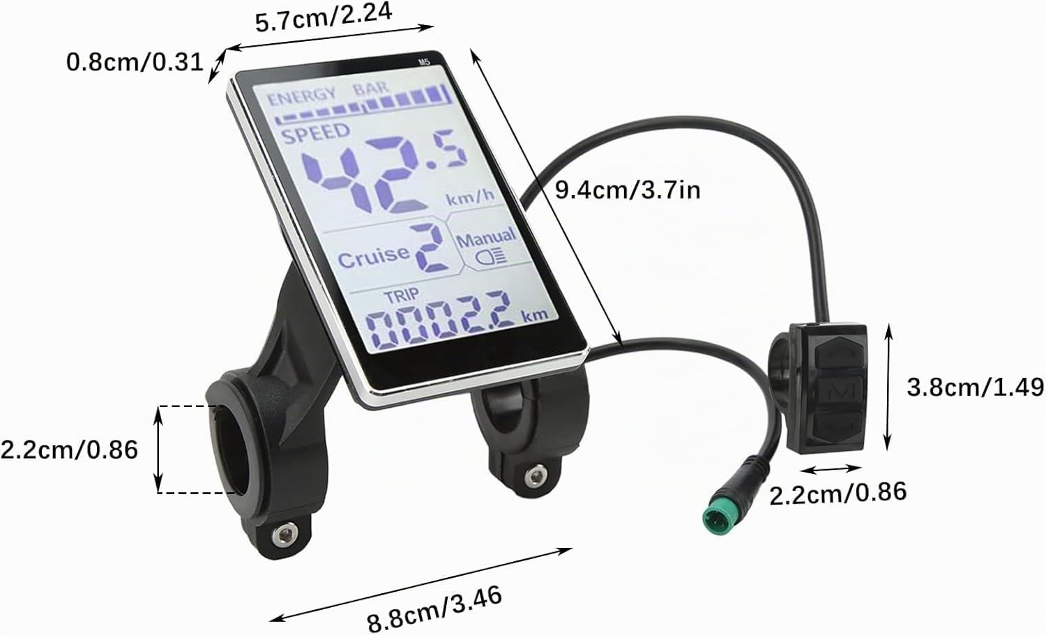 Écran LCD pour vélo électrique, scooter E 5 broches M5 avec connecteur étanche, écran de contrôle pour guidon de vélo électrique de 31,8 à 22,2 mm (protocole n° 2)