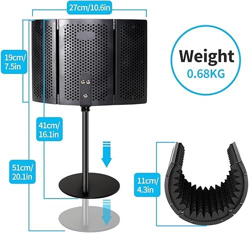 Miniatura 2 de Escudo de aislamiento de micrófono de grabación profesional plegable con soporte de micrófono de escritorio, filtro pop densidad absorbente de