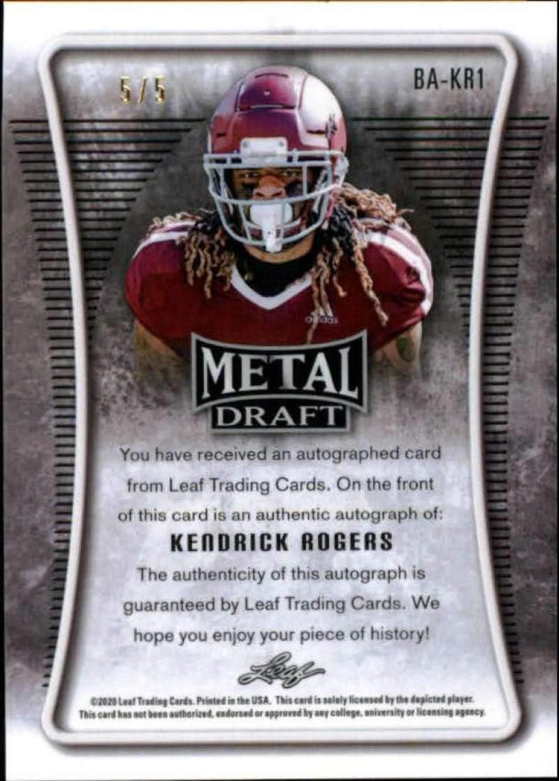 2020 Leaf Metal Draft Autograph Mojo Black #BA-KR1 Kendrick Rogers RC Rookie AUTO 5/5 Football Trading Card