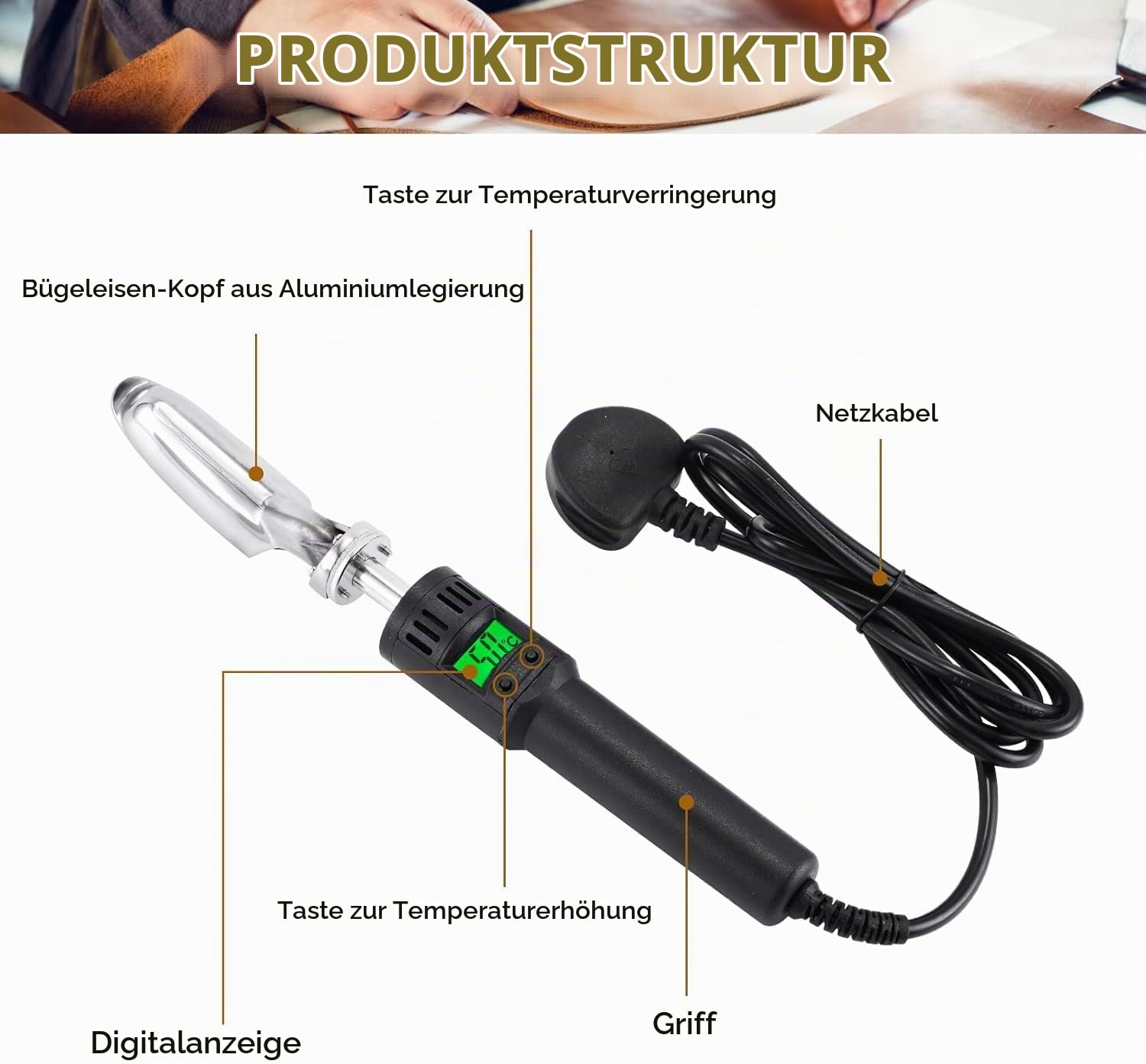 Zerodis Mini-Bügeleisen für Bastelquilten, 220 V Temperaturregulierbare Mini-Lederbügeleisen Anti-Falten-Haushaltsbügeleisen für Lederbekleidung Nähen & Schuhe(EU-Stecker)