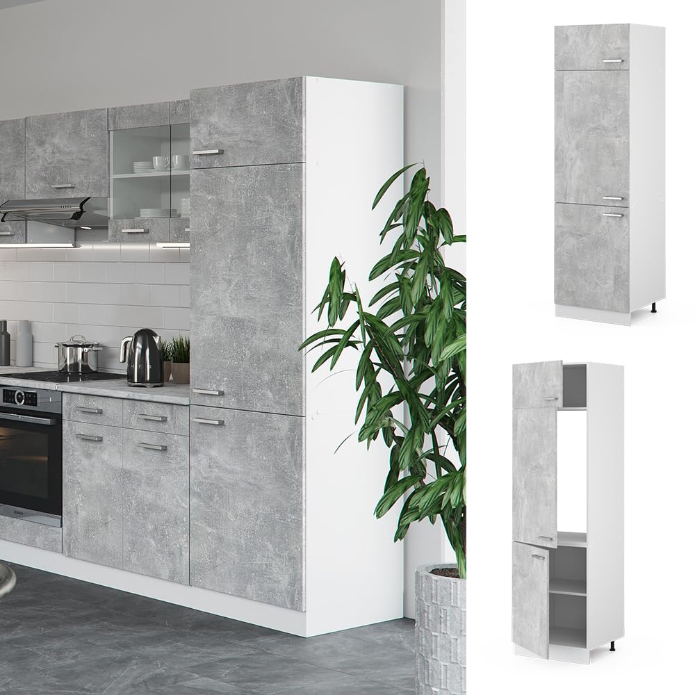Vicco Armadio frigorifero R-Line, Calcestruzzo, 60 cm | per la libera combinazione all'interno di sistemi cucina modulari