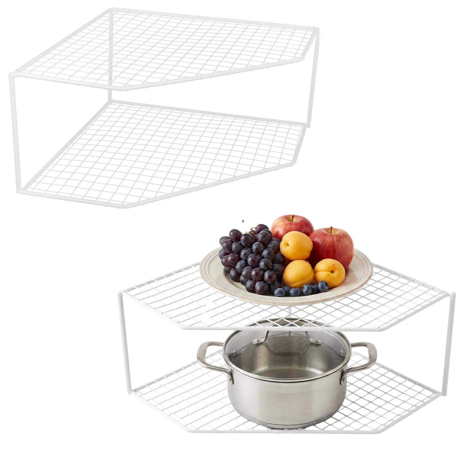 Estante de esquina para platos y organizador de cocina Beavorty de 2 niveles