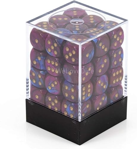 Miniatura 4 de Chessex Gemini - Dados de 6 caras, color azul y morado con pipas doradas, tamaño 0.472 in, bloque de dados de 36