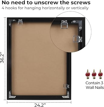 24x36 Poster Frames, 1Pcs, Plexiglass,Black Aluminum Snap Frame