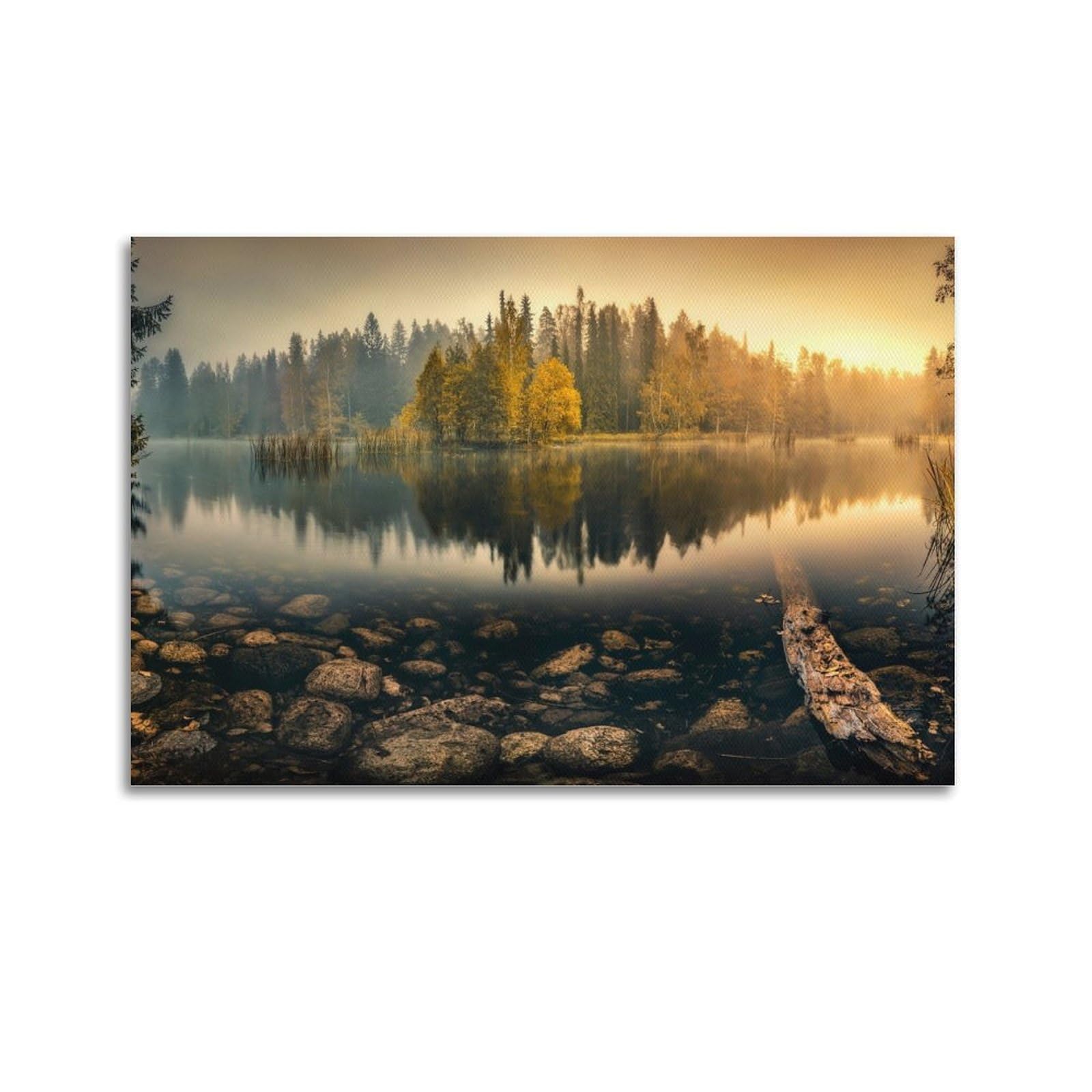CXHJCA Mural Nature Poster Dawn Autumn Forest Lake Nature Scenery Poster Decorative Painting Canvas Wall Posters And Art Picture Print Modern Family Bedroom Decor Posters 24x36inch(60x90cm)