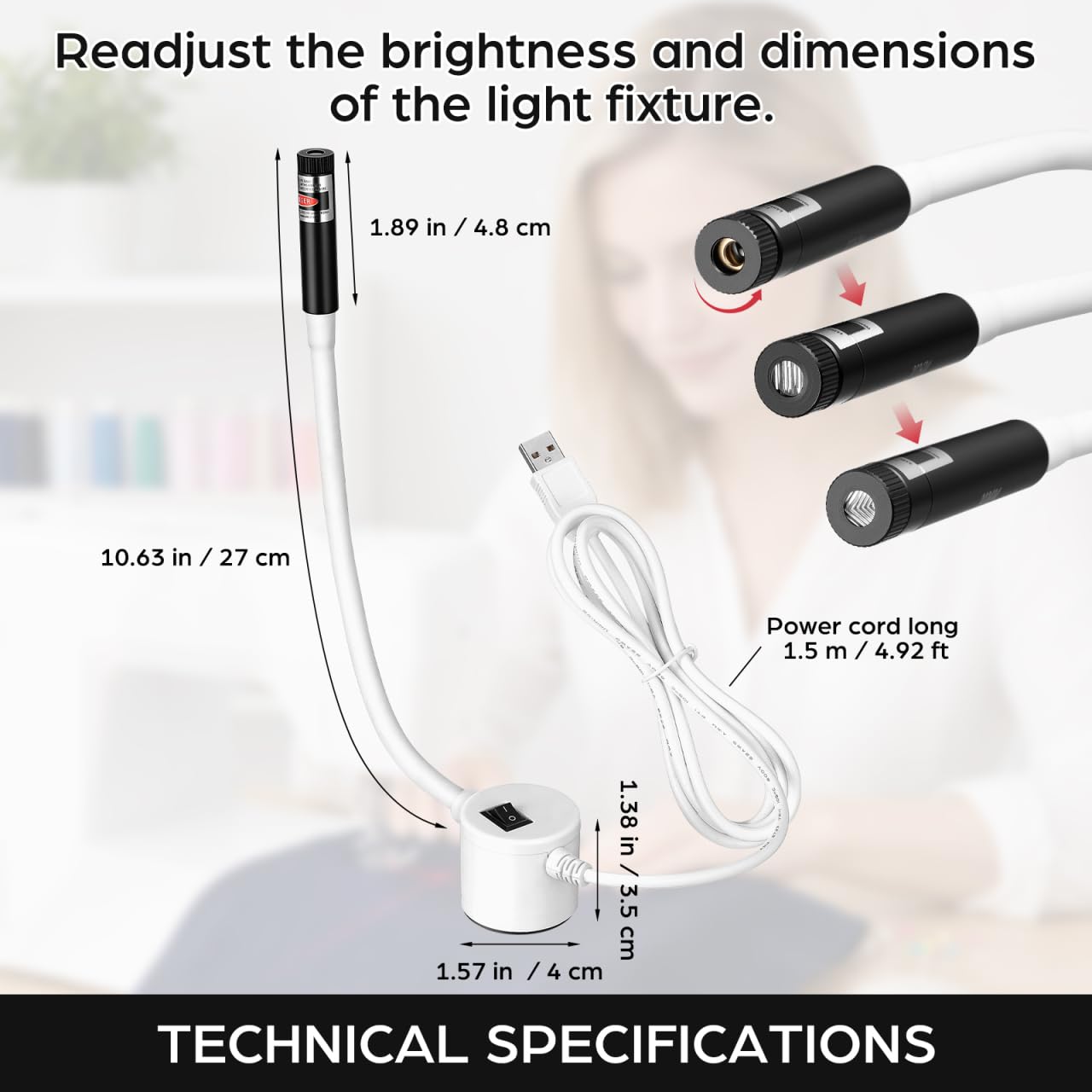 Luz de posicionamiento magnético para máquina de coser, guía ajustable manos libres con enchufe para acolchar, sierra ingletadora y prensa de calor