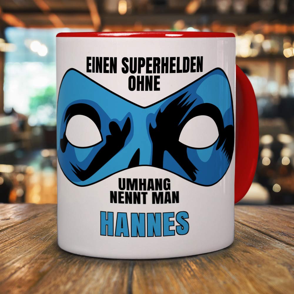 Personalisiert Namensbecher \"Hannes\" Mit Sinnlos-Motiv | Kaffeetasse Blau, 325 Ml