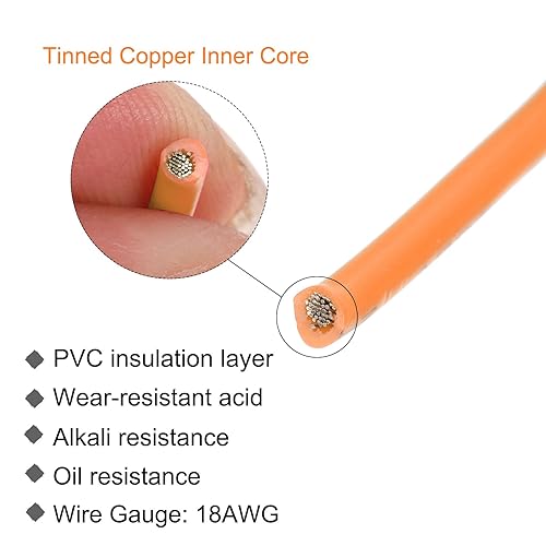 Miniatura 3 de MECCANIXITY Cable 18AWG calibre 18 Cable trenzado de PVC de conexión, cable eléctrico UL1007 Alambre de cobre estañado 24.6 ft25 pies, naranja para