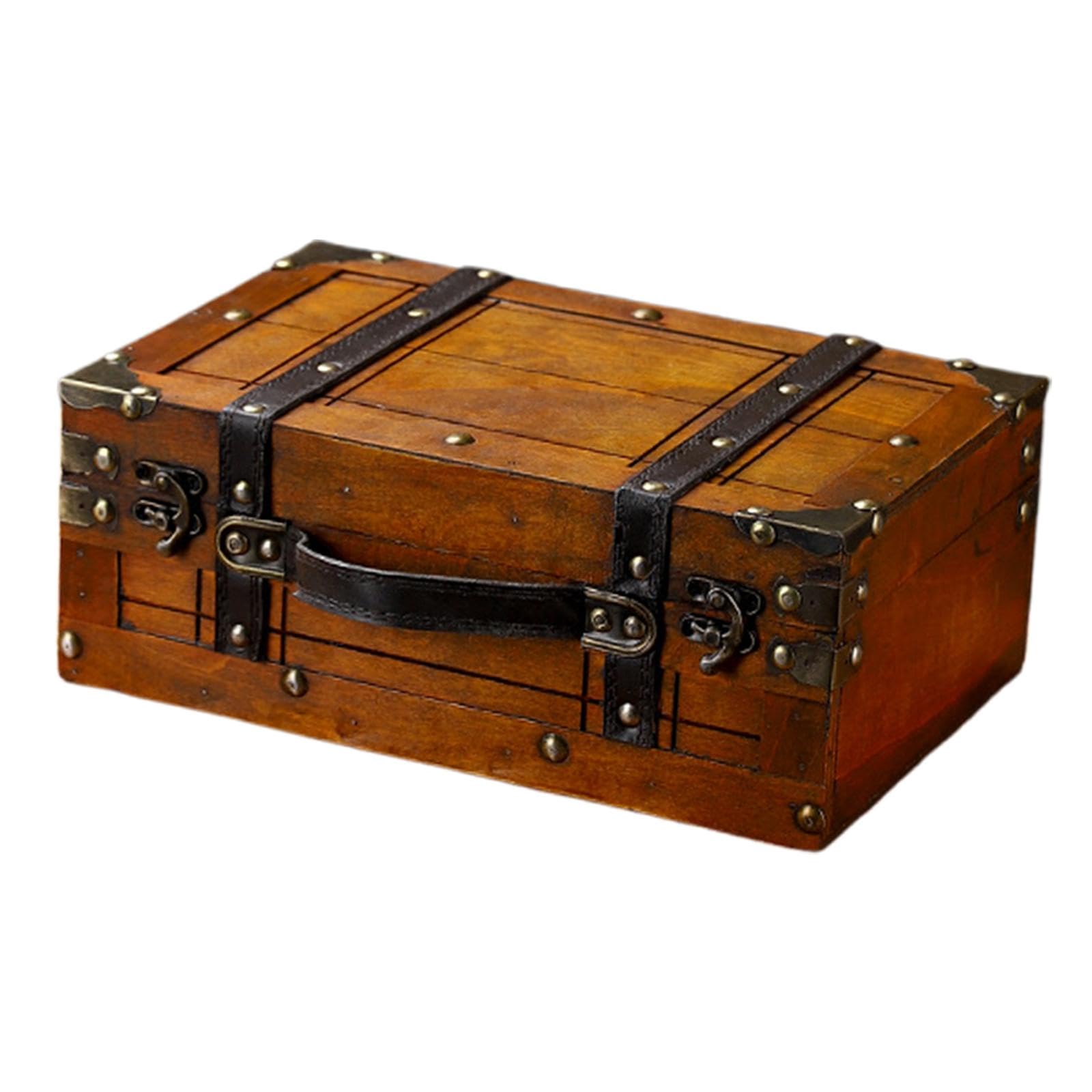 Club Bollywood®Old Fashioned Wood Storage Box Suitcase Elegant Multipurpose with Hinged Lid 30x19.5x11.2cm|Travel | Vintage Luggage & Travel Accs|1 Wooden Suitcase Storage Box-image-32