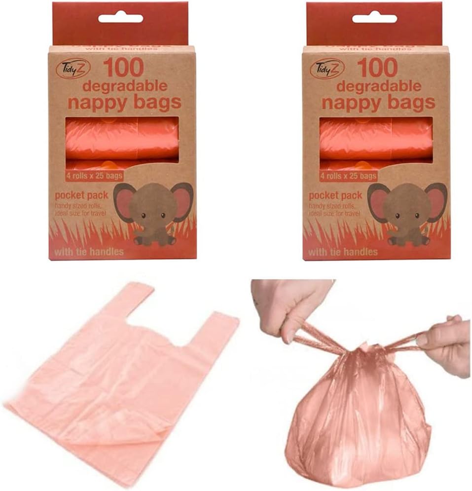 200 Bio Degradeble Disposable Nappy Bags EasyTie for TravelBaby