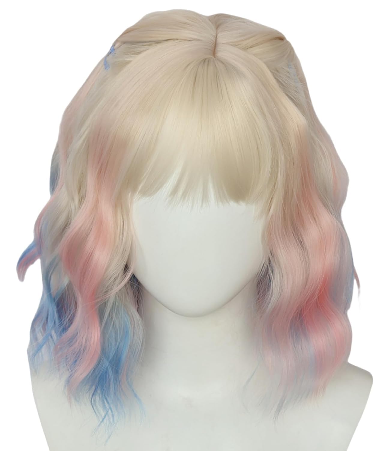 Topcosplay Short Blonde Pink Blue Curly Wig Halloween Carnival Costume Wig (Blonde mixed Pink Blue-Curly hair) - Image 2