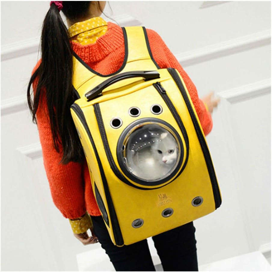 YELLOW Leather Pet Carrier Backpack Airline Approved Front