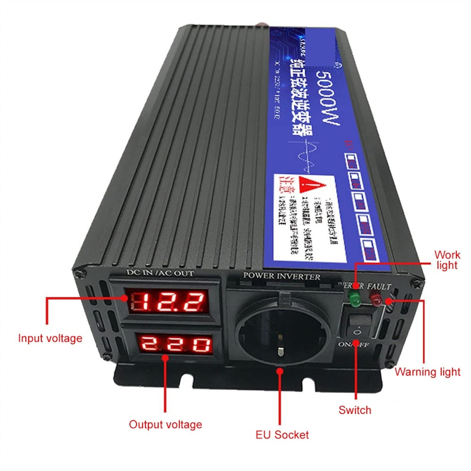 Przetwornica Napięcia, Przetwornica napięcia z czystą falą sinusoidalną 2600W 3000W 4000W 5000W przetwornica 12V 24V transformator DC na AC 110/220 konwerter samochodowy Inversor diodą LED(5000W,24V)