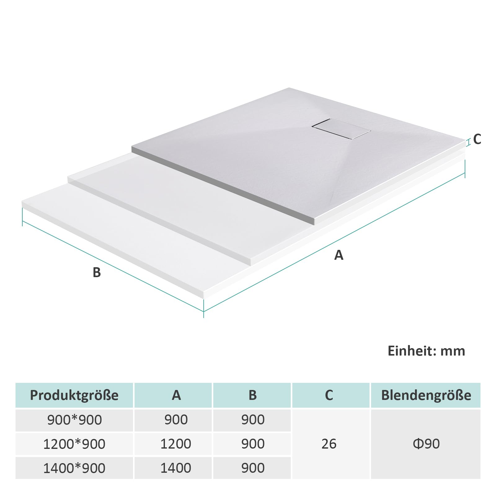 EMKE Receveur de douche plat 120 x 90 cm antidérapant en SMC découpable, blanc