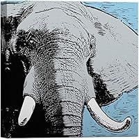 SIGNWIN Canvas Wall Art Gray Elephant in Blue Background Animals Wildlife Block Print Modern Art Contemporary Portrait Expressive for Living Room, Bedroom, Office - 12x12 inches